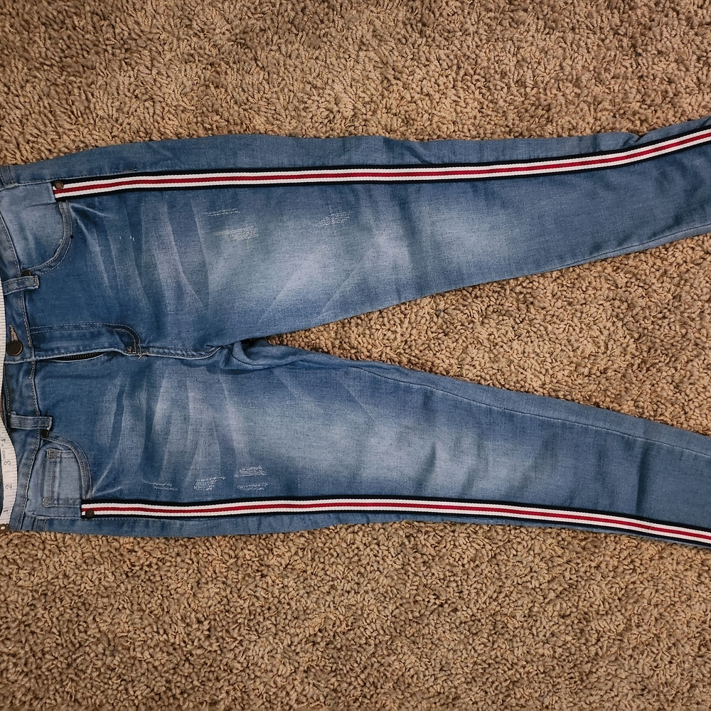 Women's Blue Jeans with Stripe Detail